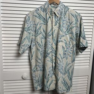 VTG Reyn Spooner Green Red Hibiscus Hawaian traditionals Beach Vacation shirt  L